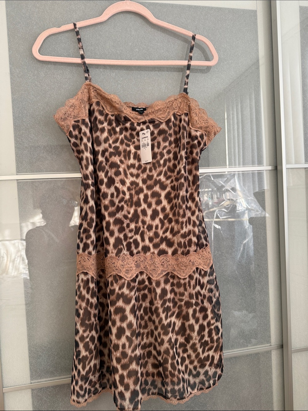 Express Leopard-Print Lace Slip Dress - Brown/Tan